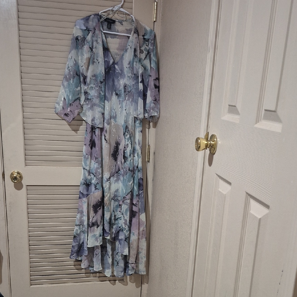 R&M Richards Blue and Purple Long Sleeve Dress